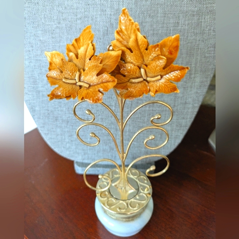 Vintage large Realistic Celluloid Leaf Earrings